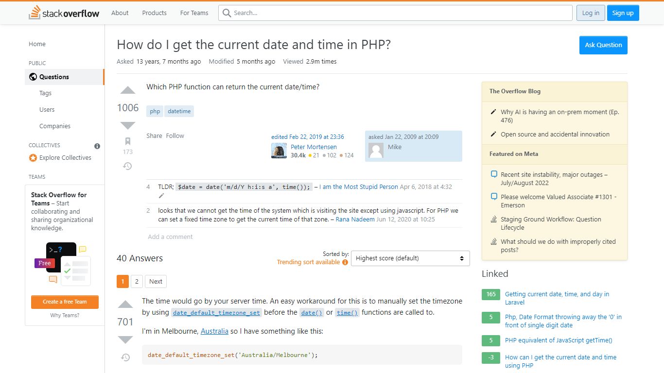 How do I get the current date and time in PHP? - Stack Overflow
